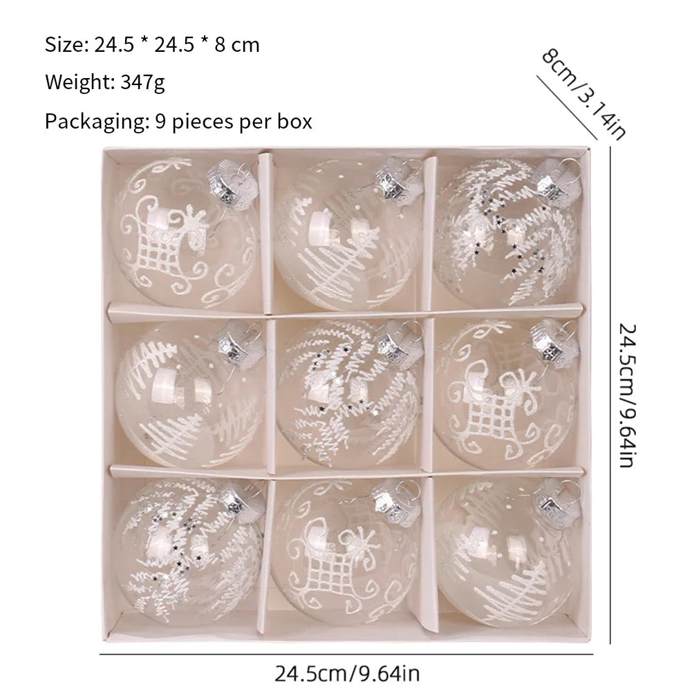 Elegant 9 PCS Transparent 8cm PET Christmas Ball Set Signed For Home Decor Christmas Trees Hanging Ornaments Oasis Select white China Mainland