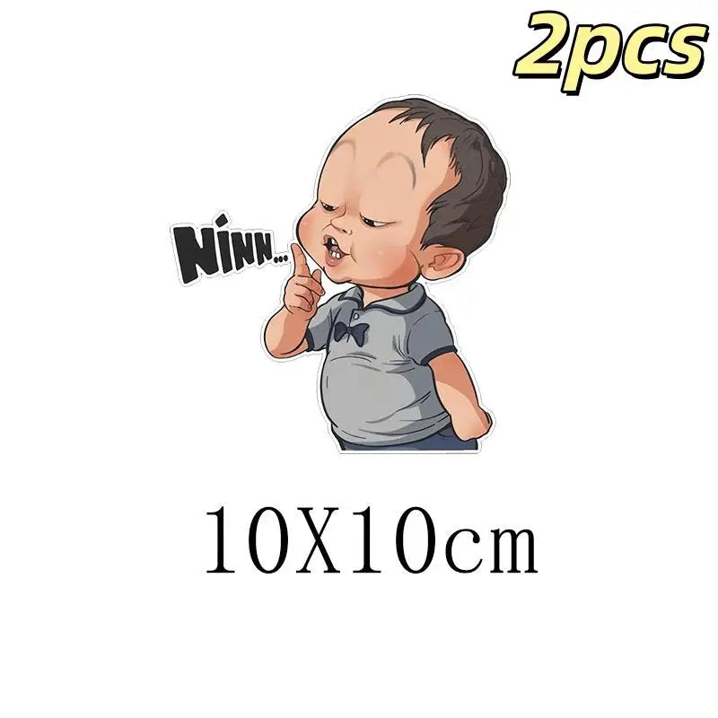 2Pcs Waterproof Funny Car Decal 10x10cm Cartoon Baby Ninn Vinyl Sticker For Auto Laptop Helmet Bumper Decoration Oasis Select Default Title