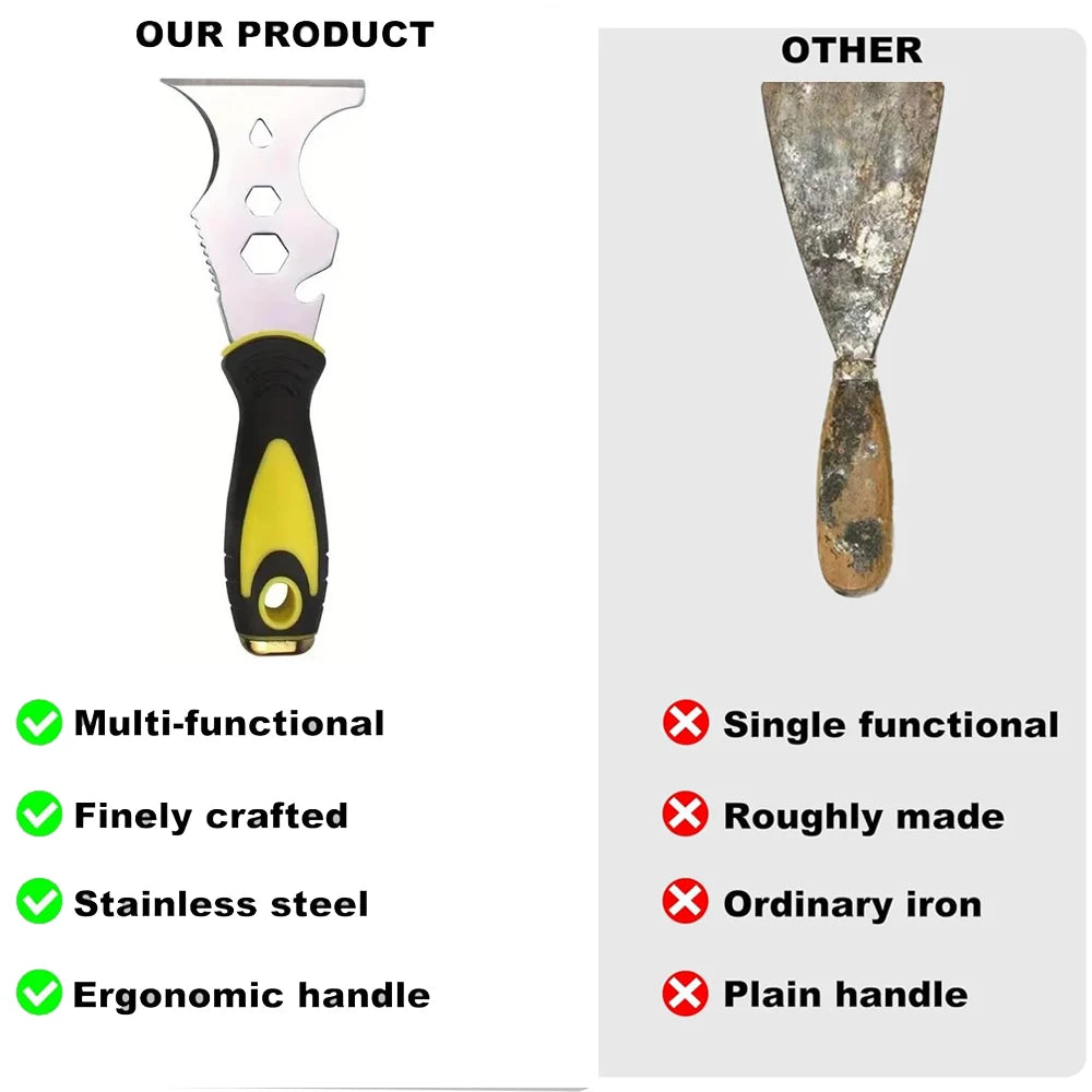 15-In-1 Multi Use Putty Knife Stainless Steel Paint Scraper Tool Wallpaper Can Opener Cleaning Paint Rollers Home DIY Oasis Select