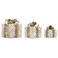 3 Piece Plush Christmas Light Up Boxes Set Featuring Metal Frame Silver Wire Wrap and Timer Function for Seasonal Use Oasis Select Curry White China Mainland