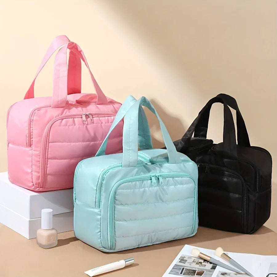 Large Capacity Quilted Makeup Bag-Portable Multi Functional Storage Bag,Layered Design, Durable Nylon,Ideal for Christmas Gifts Oasis Select