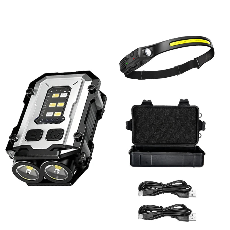 Portable LED Flashlight Super Bright Mini Rechargeable LED Tail Magnet Torch with COB Side Emergency Light for Camping Hiking Oasis Select White Alloy Set A Fixed Focus