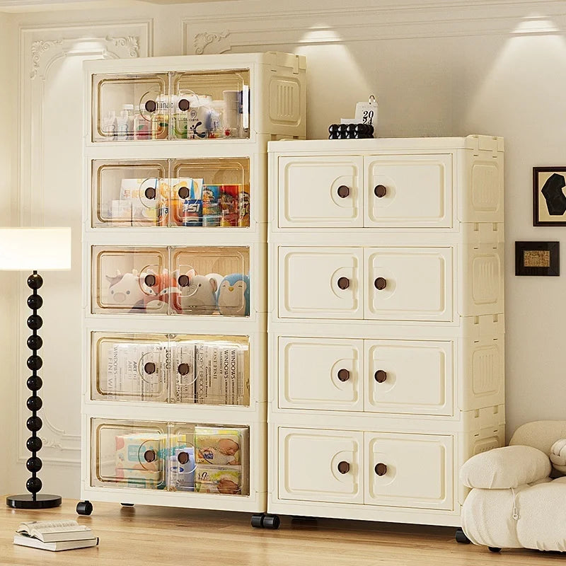 55cm Foldable Large Double-Door Storage Cabinet with Swivel Casters,3-6 Tier,Bedroom/Kitchen/Living Room Oasis Select