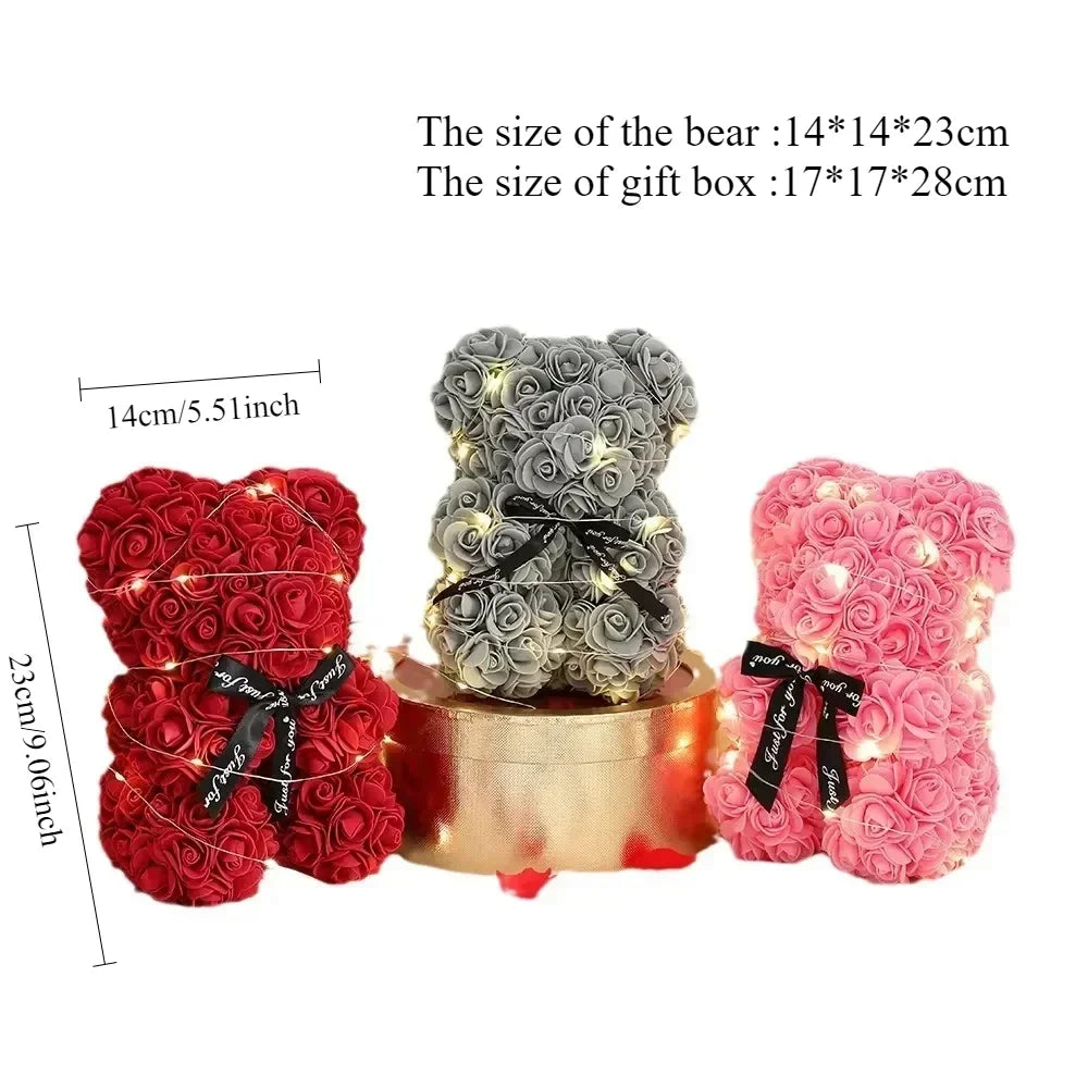 Eternal Rose Teddy Bear with Artificial Flower Birthday Anniversary Gift Decor Miniature Keepsake for Girlfriend Valentine Day Oasis Select