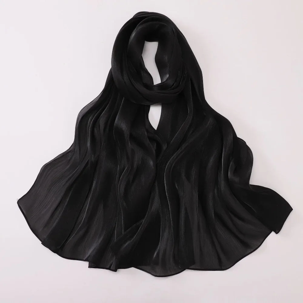 Fashion Solid Color Silk Scarf Chiffon Shining Chiffon Hijab Veil Soft Long Sunscreen shawl Outdoor Oasis Select B