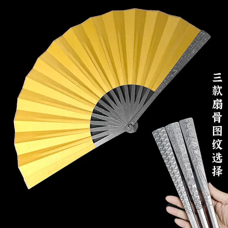 Metal Kung Fu Folding Fan Silk Cloth Fan Surface Tungsten Steel Alloy Self-defense Kung Fu Fan Oasis Select 6 Steel grain