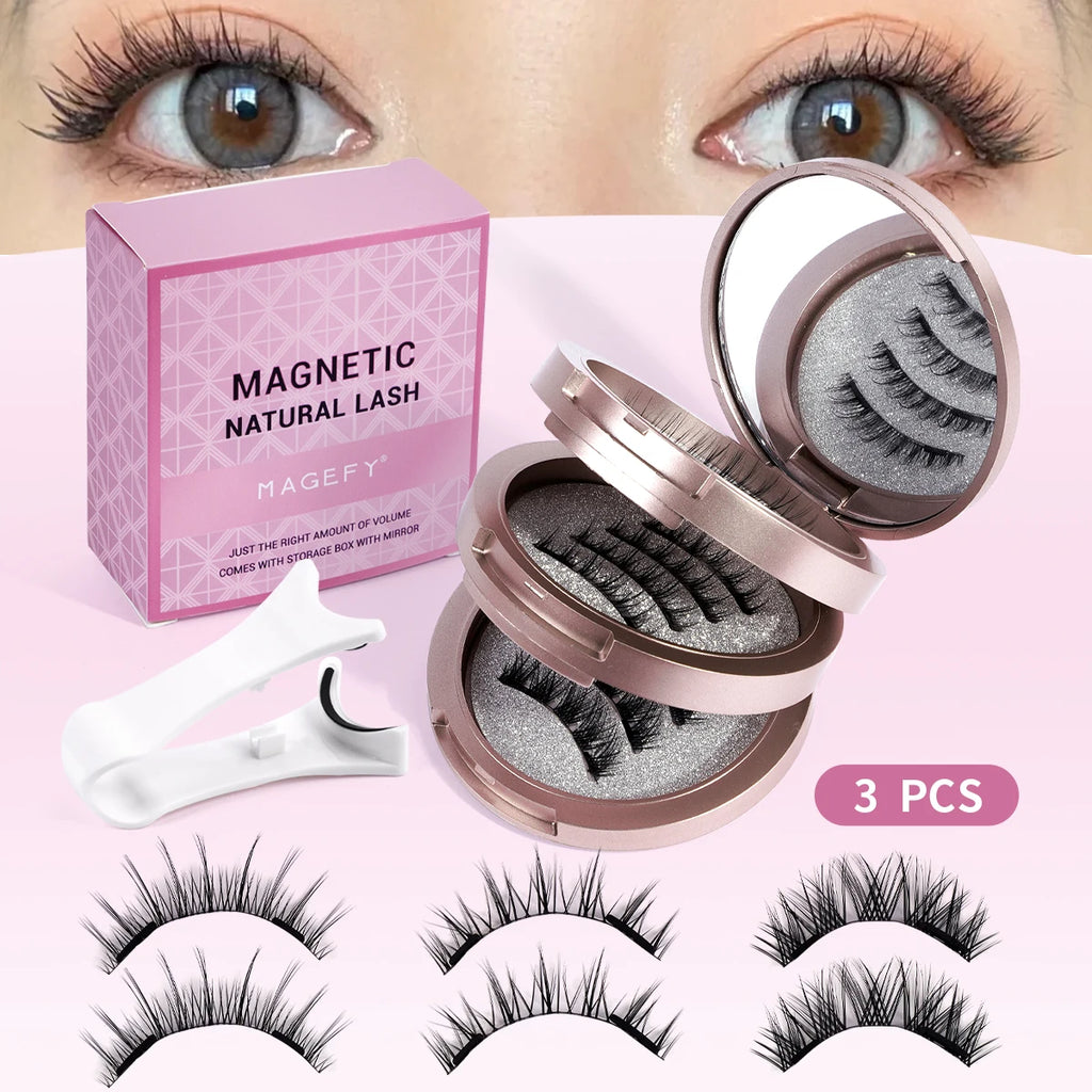 MAGEFY 3 Pairs Magnetic Eyelashes with Applicator Glue Free Reusable Magnetic Lashes Multiple Styles Natural Anime Magnetic Lash Oasis Select 3 Pairs 6-8mm Mix