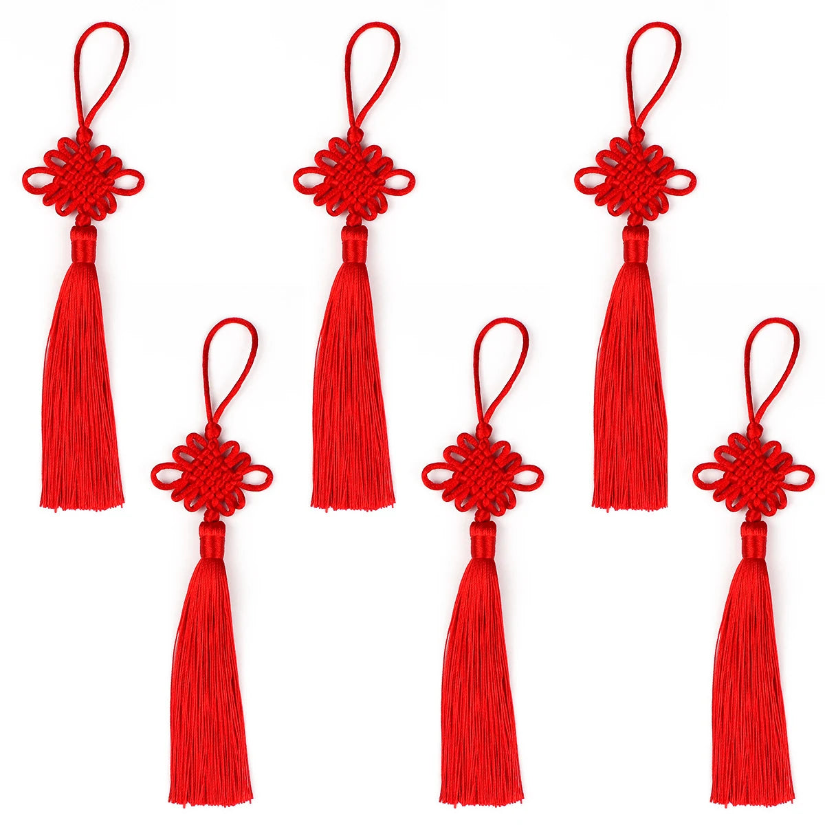 Chinese Knot Wall Hanging Tassel Lucky Feng Shui Door Decor Braided Classic Ornament Asian Home Decor Living Room Festival Gift Oasis Select Red 6pcs