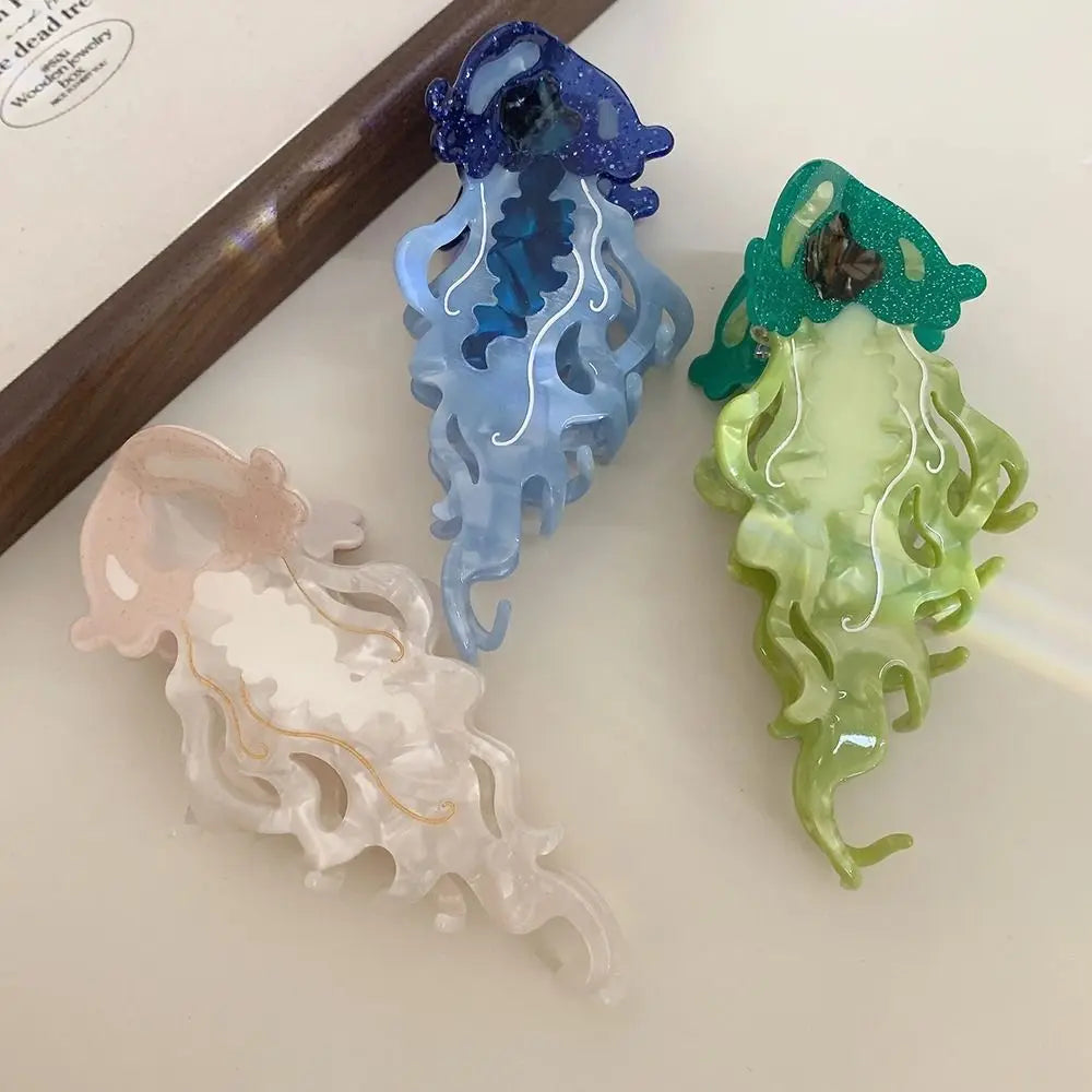1Pcs New Shark Jellyfish Hair Clip Acetate Labge Marine Life Hair Claw Summer Beach Colorful Hair Accessories Women Girls Oasis Select