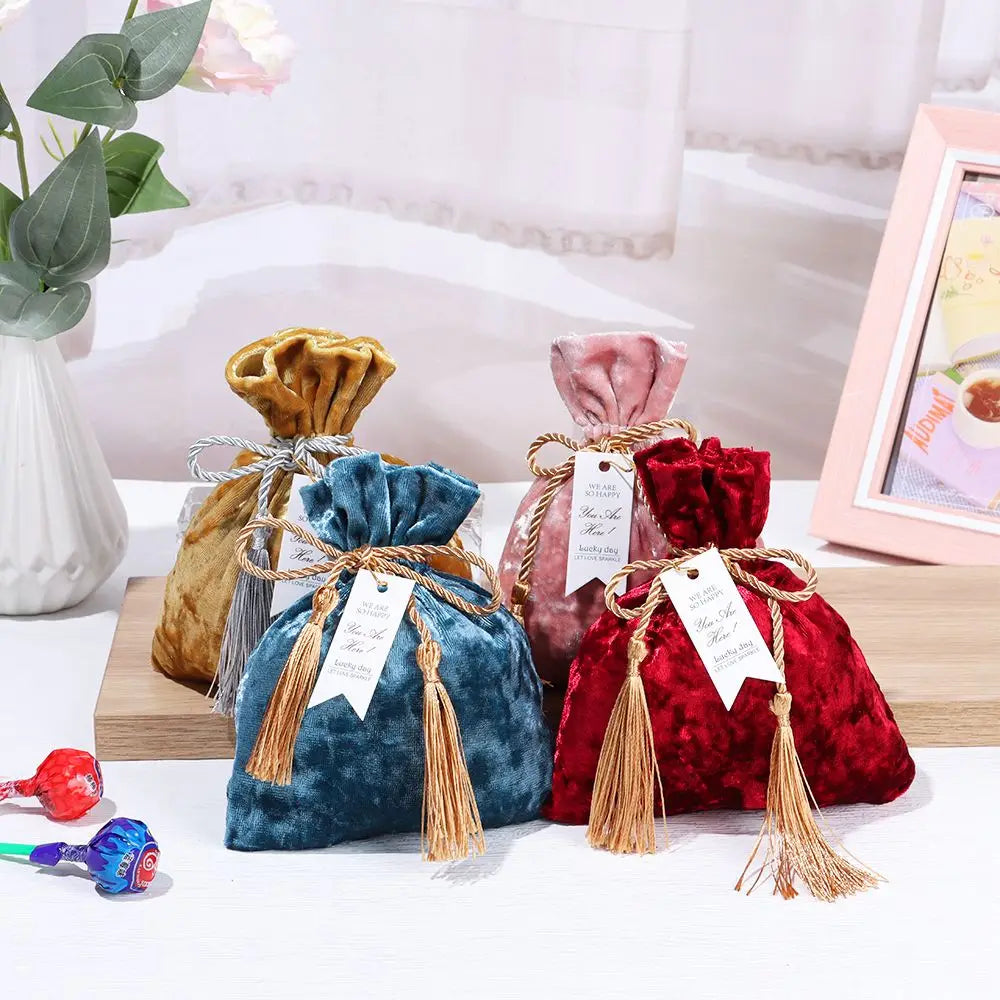Velvet Cloth Drawstring Tassel Bag Velvet Candy Box Gift Bags Candy Storage Pouches Wedding Birthday Party Jewelry Organizer Oasis Select