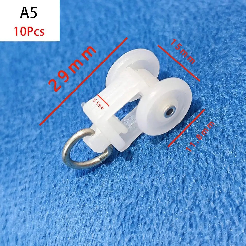 10Pcs Straight Curved Track Rollers Curtain Wheels Rail Curtains Hook Ring Slider Furniture Hardware Curtain Rod Pulley Hanging Oasis Select A5