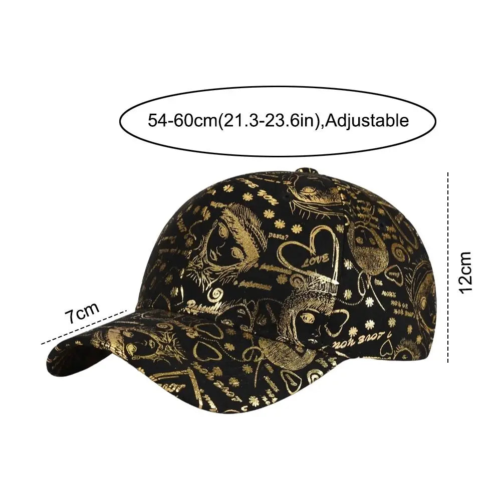 Golden Sketch Print Graffiti Baseball Cap Cotton Curved Brim Baseball Hats Adjustable Hip Hop Visor Cap For Man Women Unisex Oasis Select