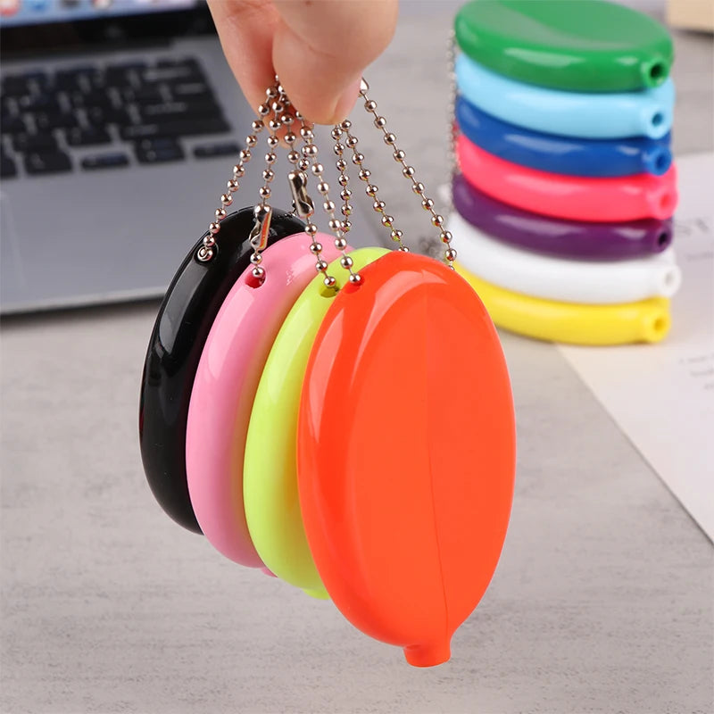 Small Oval Coin Purse Mini Earrings Rings Storage Box With Chain Solid Color PVC Fashion Portable Bag Pendant Oasis Select