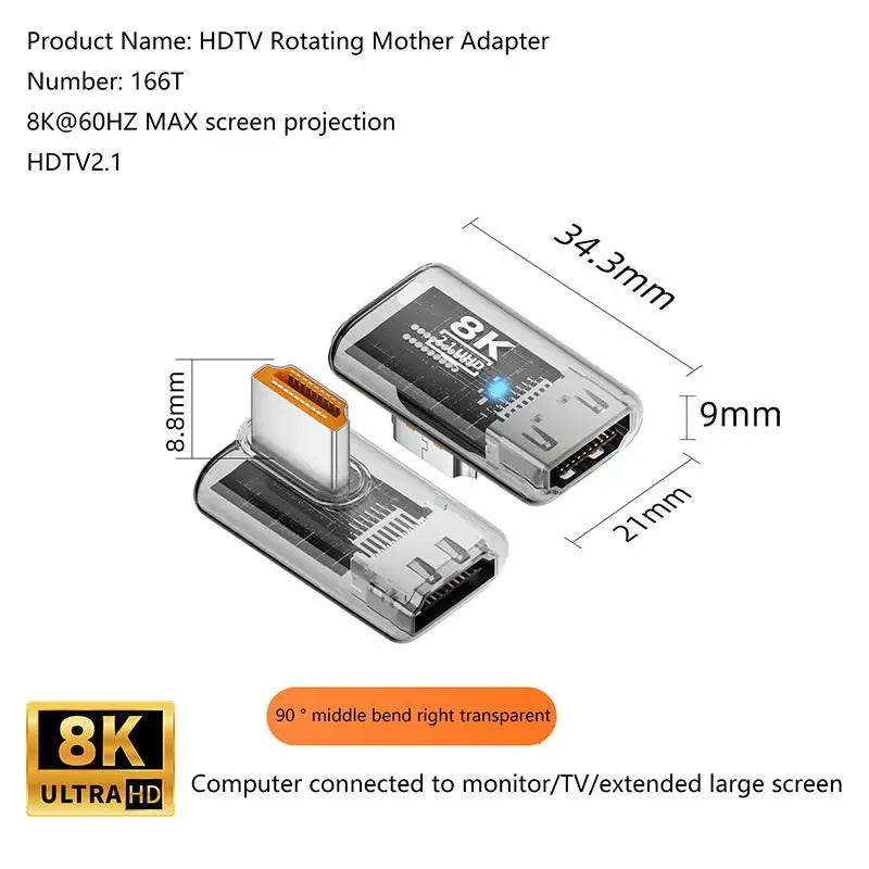 HDMI 2.1 Male to Female Adapter 8K@60Hz – 90/270/360° Angle
