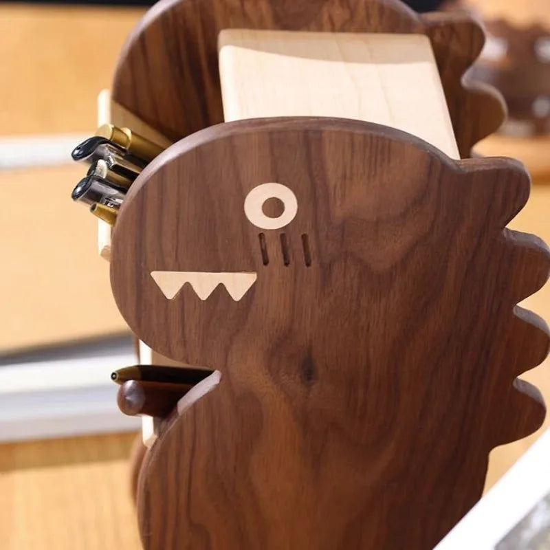 [Dinosaur Pen Holder] Black Walnut Solid Wood Cute Cartoon Creative Desktop Decoration Storage Box Desk Decoration Oasis Select