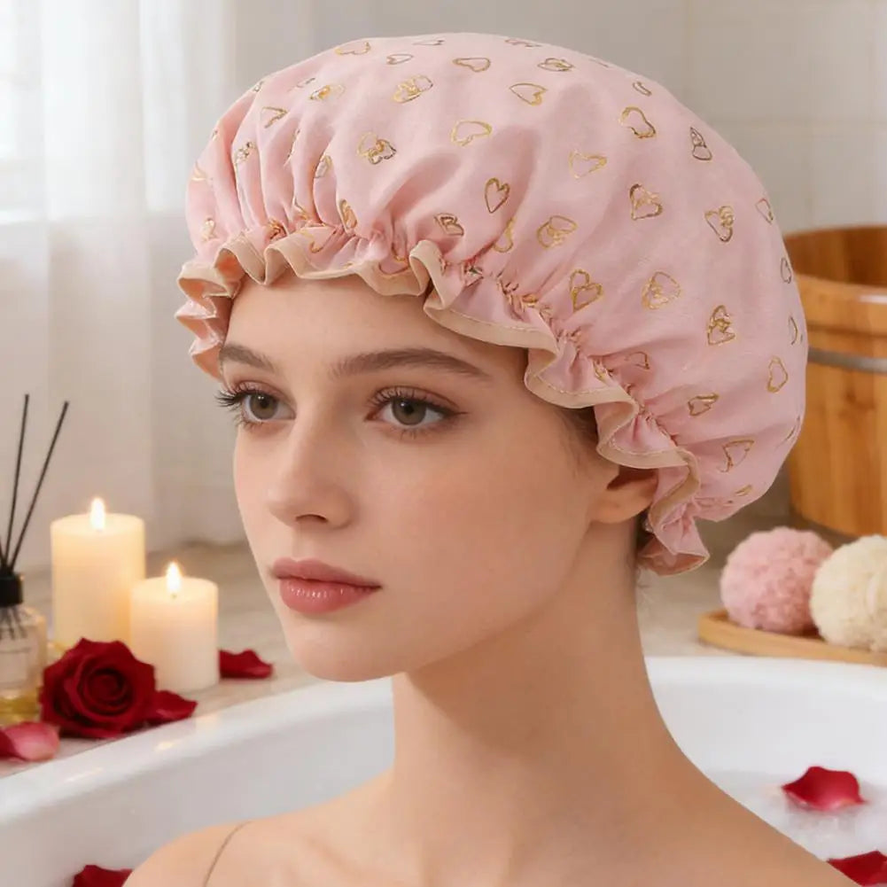 Large Shower Caps For Women, Reusable Waterproof Shower Cap Double Layers Bath Caps With Hair Scrunchies For Long Thick Hair Oasis Select