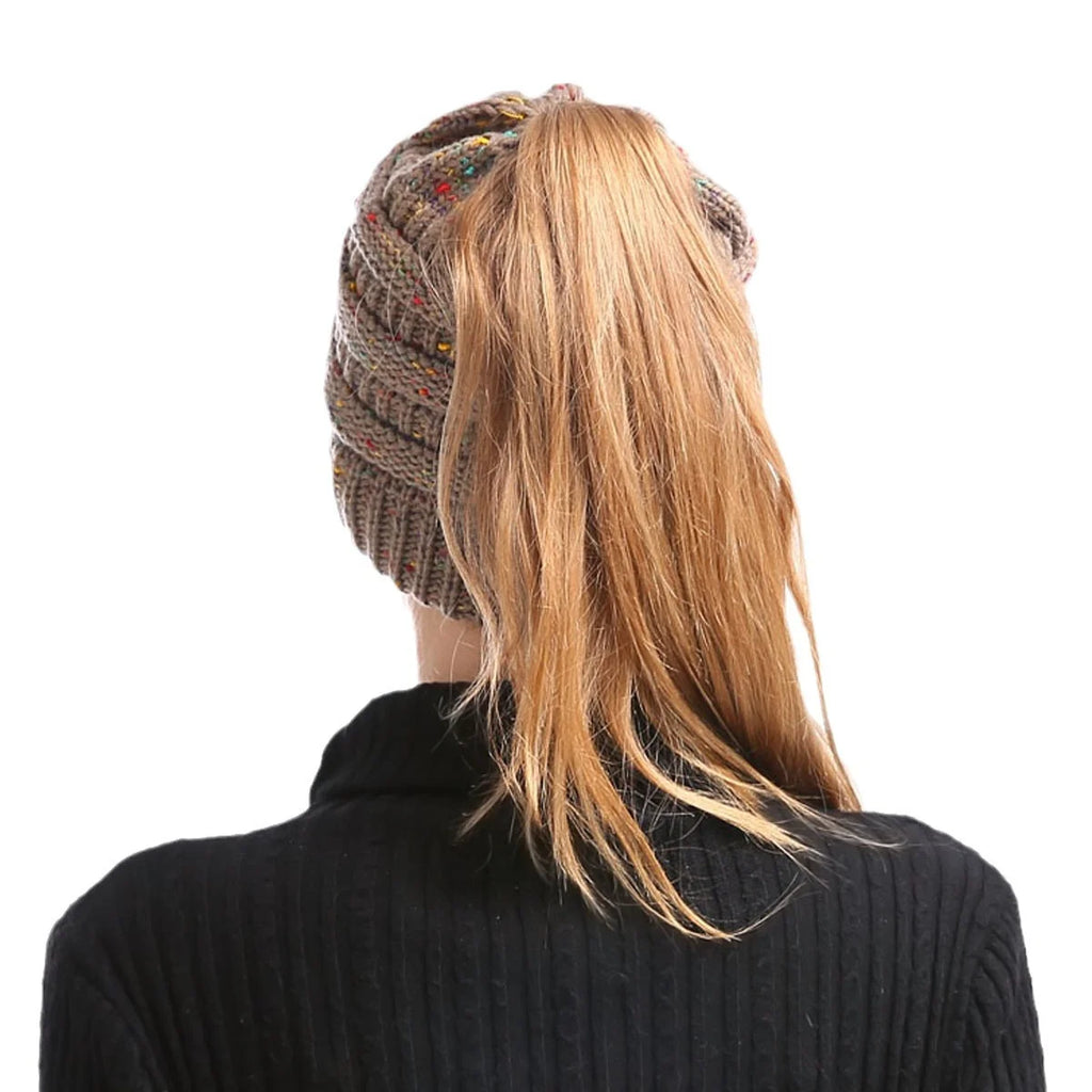 Mixed color hollow top hat with large brim, knitted ponytail, parent-child hat, yarn and yarn versatile Oasis Select 4