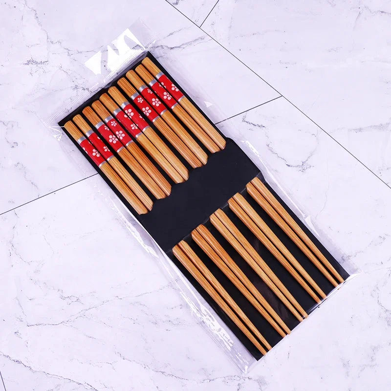 5Pair Japanese Style Wood Chopsticks Color Reusable Chopstick Red Sandalwood Noodle Tool Chinese Gift Tableware Set New 2023 Oasis Select I