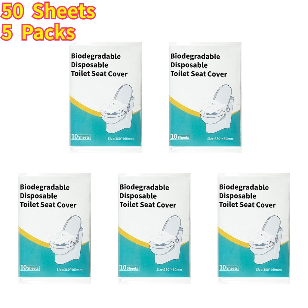 10/30/50 Sheets Disposable Toilet Seat Covers – 10 Count Compact Travel Pack, Adhesive-Free for Airplane & Public Restrooms Oasis Select 50Sheets-5Packs