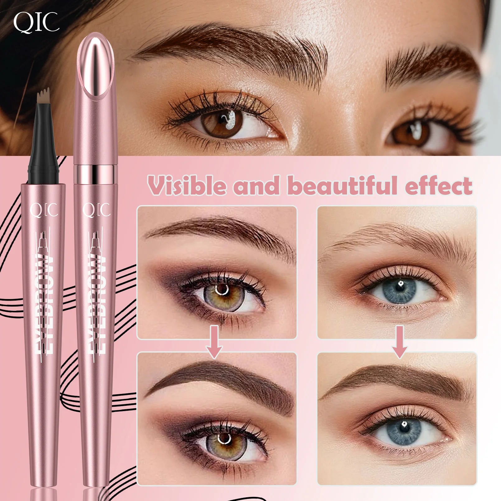 QIC 4-Fork Microblading Eyebrow Pencil – Waterproof, 6 Colors