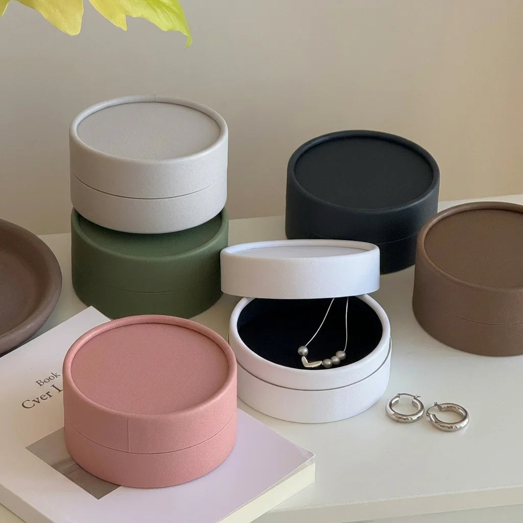 Round Minimalist Jewelry Box | Elegant Paper Gift Box