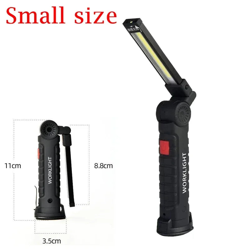 Folding COB XPE LED Work Light Handheld Flashlight with Built-in Battery Lamp Torch Emergency Car Inspection Lamp Red SOS Strobe Oasis Select W51 Small Built in battery