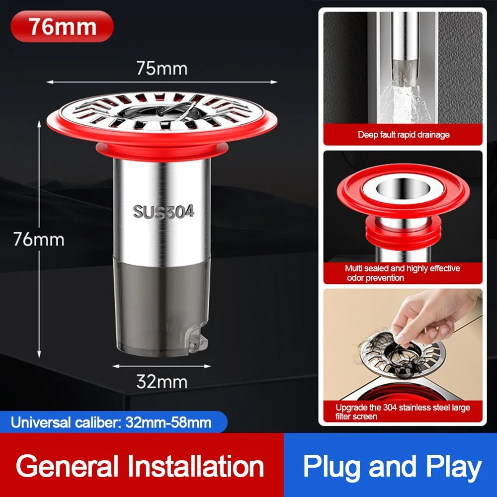 Stainless Steel Floor Drain Core Anti Odor Easy Install Removable Seal Stopper Odor Control Insect Proof Sewer Strainer Plug Oasis Select 7.6cm