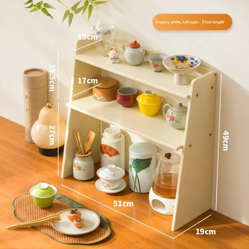 Desktop tea house walnut tea set rack teacup rack Bogu rack Chinese solid wood desktop tea table desktop storage Oasis Select Milk White 51 High