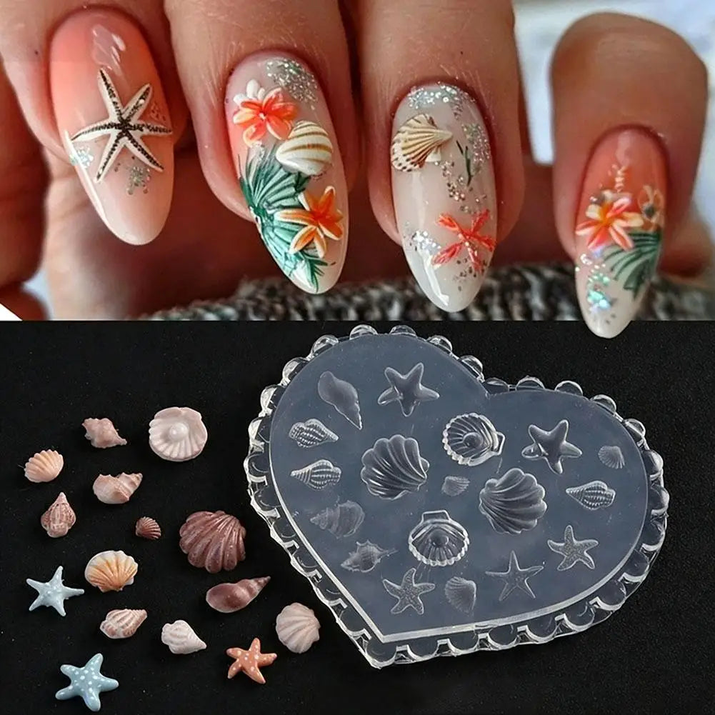 3D Ocean Silicone Nail Art Mold – Starfish, Shell & Sea Creatures Nail Art Mold Oasis Select