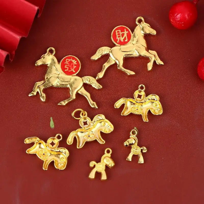 New Year Gifts Ornament Set, 2/3/4/10Pcs Golden Zodiac Horse Pendant, 2026 Year Of The Horse Car Home Decor Oasis Select