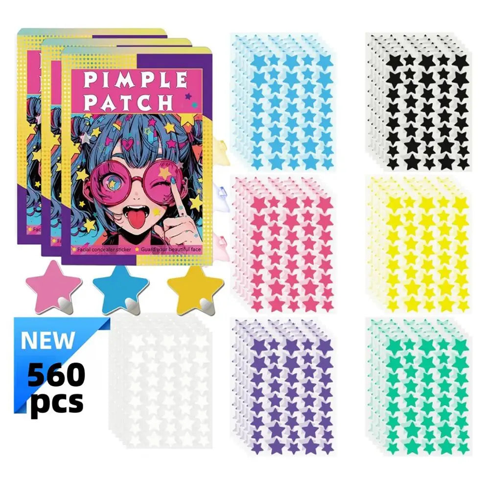 Colorful Stars Pimple Patches for Face, 560 Counts Cute Acne Blemishes Covering Stickers Invisible Acne Patch Zit Stickers Oasis Select C