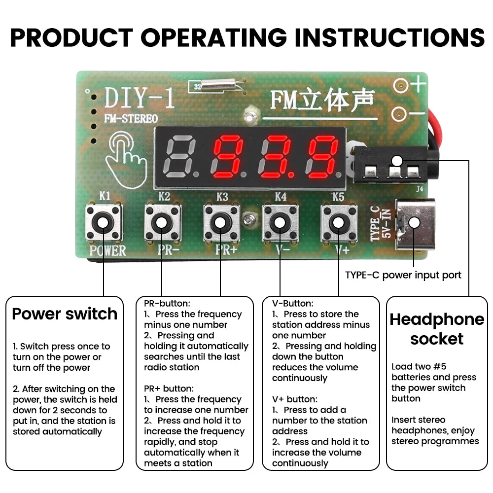 87-108MHz AM/FM Medium Wave FM 2 Band Stereo Digital Tuning Headphone Radio Kit DIY Production Teaching Parts Oasis Select