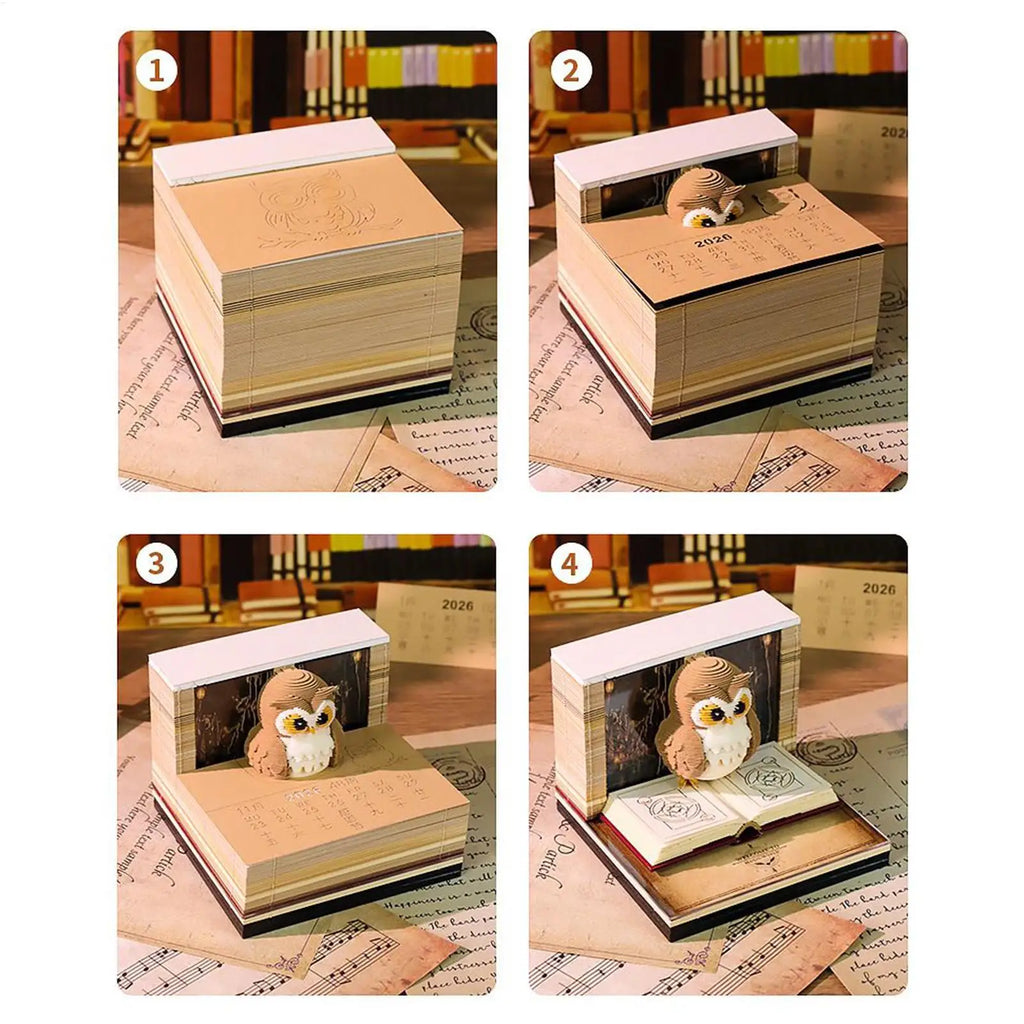 3D Tear Away Mini Desk Calendar 2026 3D Time Piece Calendar Owl-Shaped Tear Away Carving Time Piece Notepad for Christmas Decora Oasis Select