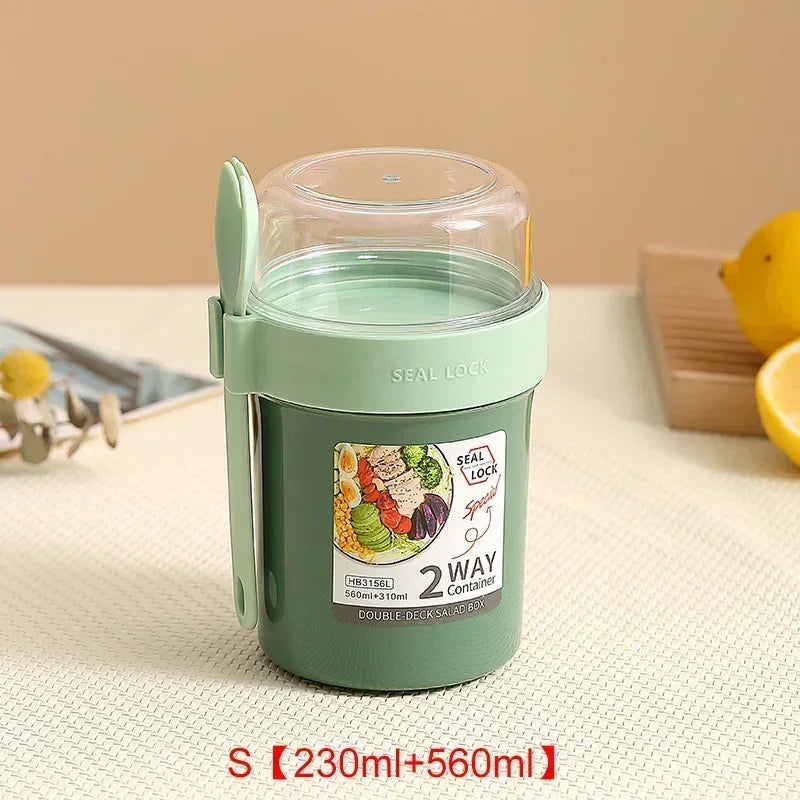Portable Salad Cups Container Plastic with Lid and Fork Overnight cup Breakfast Oatmeal Cereal Nut Yogurt Cup School Lunch Box Oasis Select Green-S