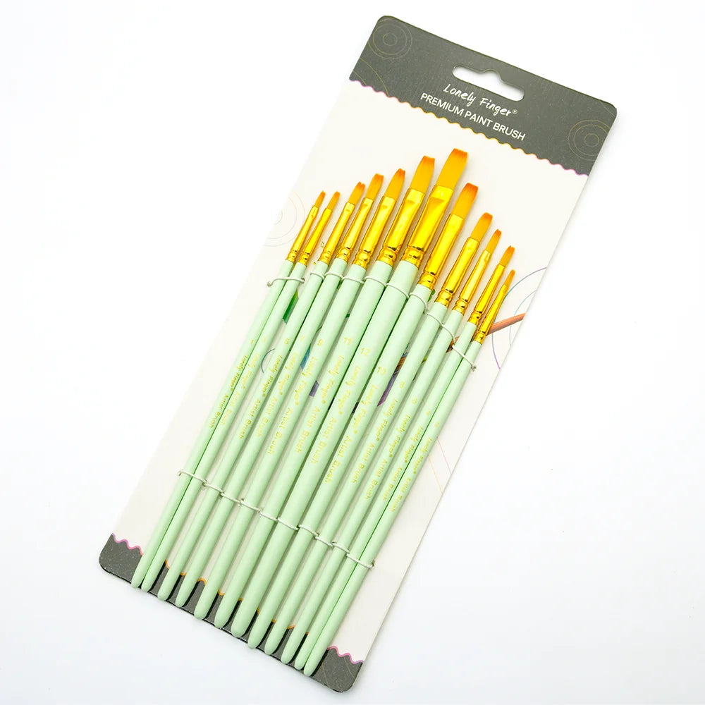 12/48pcs Professional Artist Paint Brush Set,Watercolor Oil Painting Watercolor Drawing Painting Supplies,Nylon Hairs for Artist Oasis Select 12pcs Green Flat