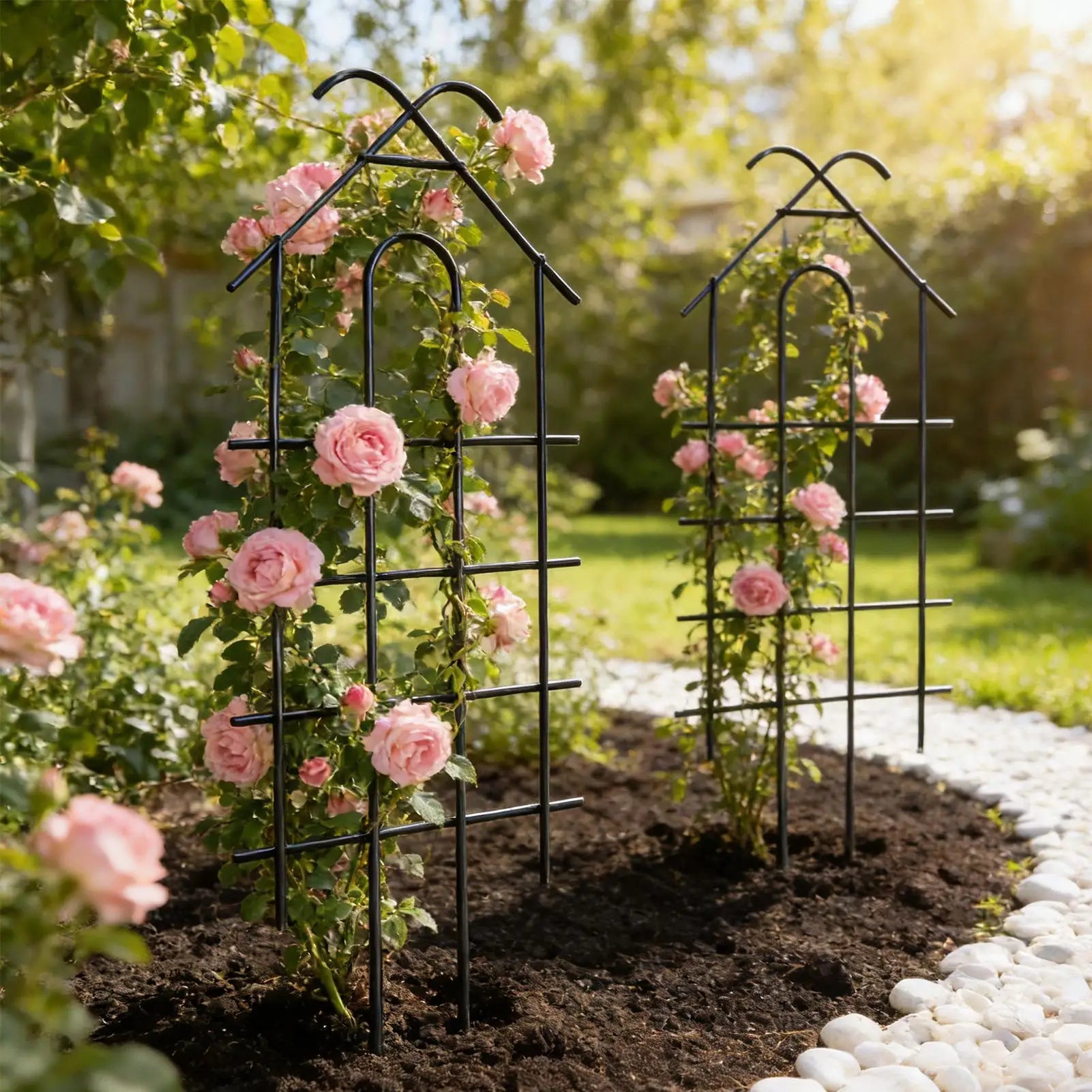 2Pcs Garden Trellis for Climbing Plants Potted Vines Vegetables Flowers Patio Metal Wire Lattices Grid Panels Support Trellis