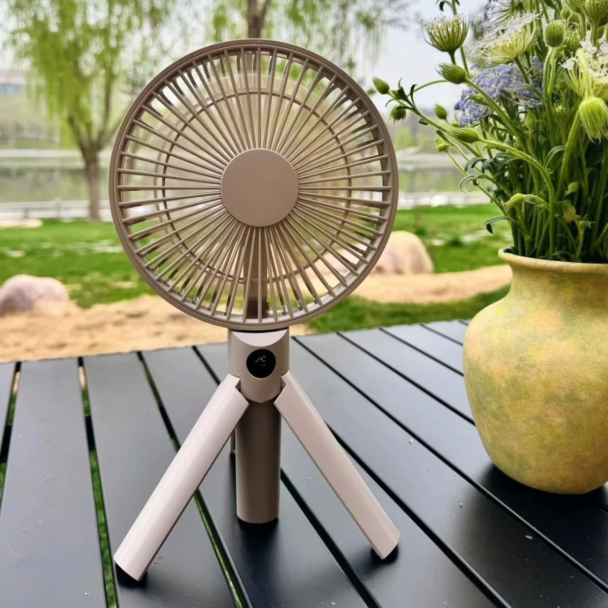 USB Rechargeable Foldable Camping Fan – Digital Display Tripod