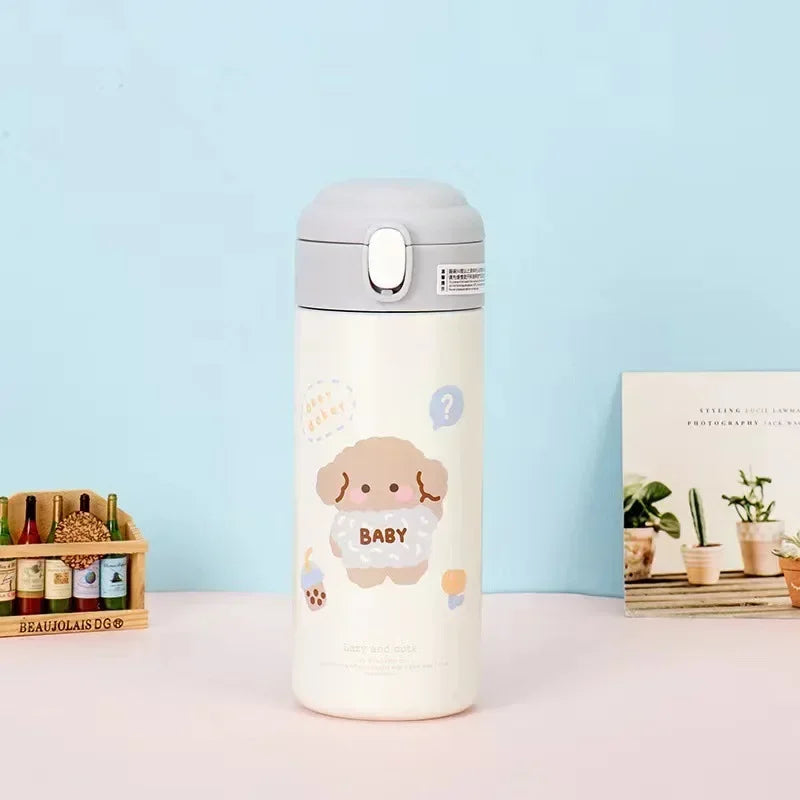 380ML Thermos Vacuum Flask Cute Cartoon 304 Stainless Steel Thermal Water Bottle Insulated Straw Cups Tumbler Drinkware Oasis Select 380ml White