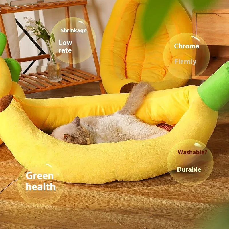 Creative Banana Bed, Cat Bed, Boat-shaped Dog Bed Pad, Detachable and Washable, Warm Pet Bed for All Four Seasons Oasis Select