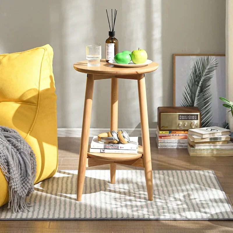 Multi-functional Sofa side small round table living room double small table solid wood small coffee table Oasis Select