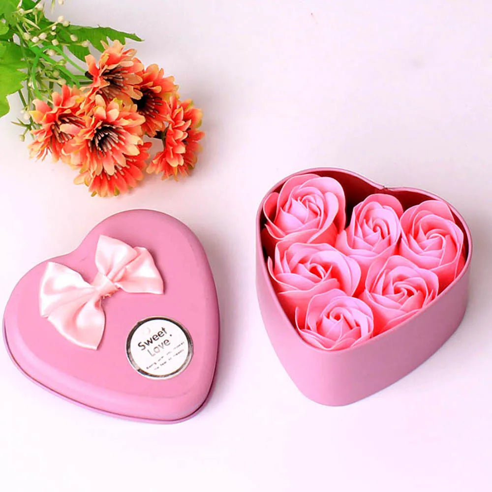 6Pcs Heart Scented Bath Body Petal Rose Flower Soap Wedding Decoration Gift Best Pink Blue Purple Red Four Color Soap Oasis Select Pink