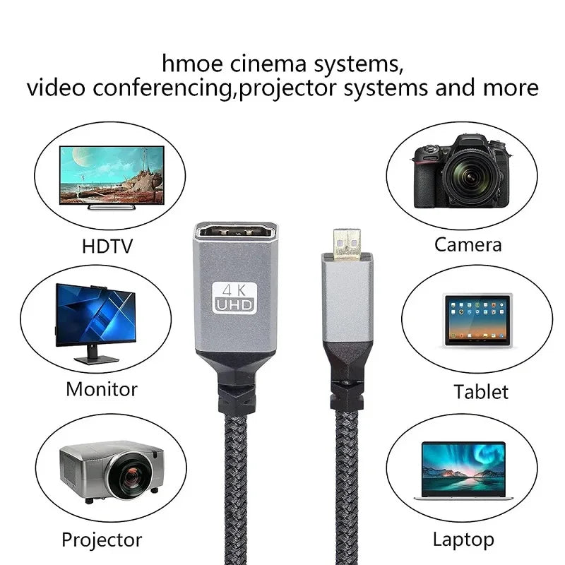 0.2m 4K 60Hz Micro HDMI to HDMI-Compatible Male To Female Extension Cable Micro HDMI 2.0 Left UP Cable for Smart Camera HDTV Oasis Select