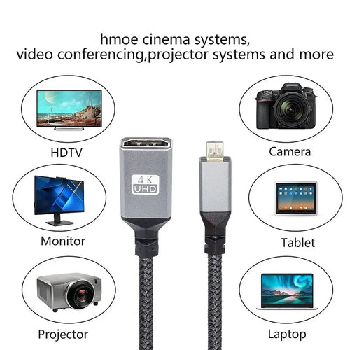 0.2m 4K 60Hz Micro HDMI to HDMI-Compatible Male To Female Extension Cable Micro HDMI 2.0 Left UP Cable for Smart Camera HDTV Oasis Select