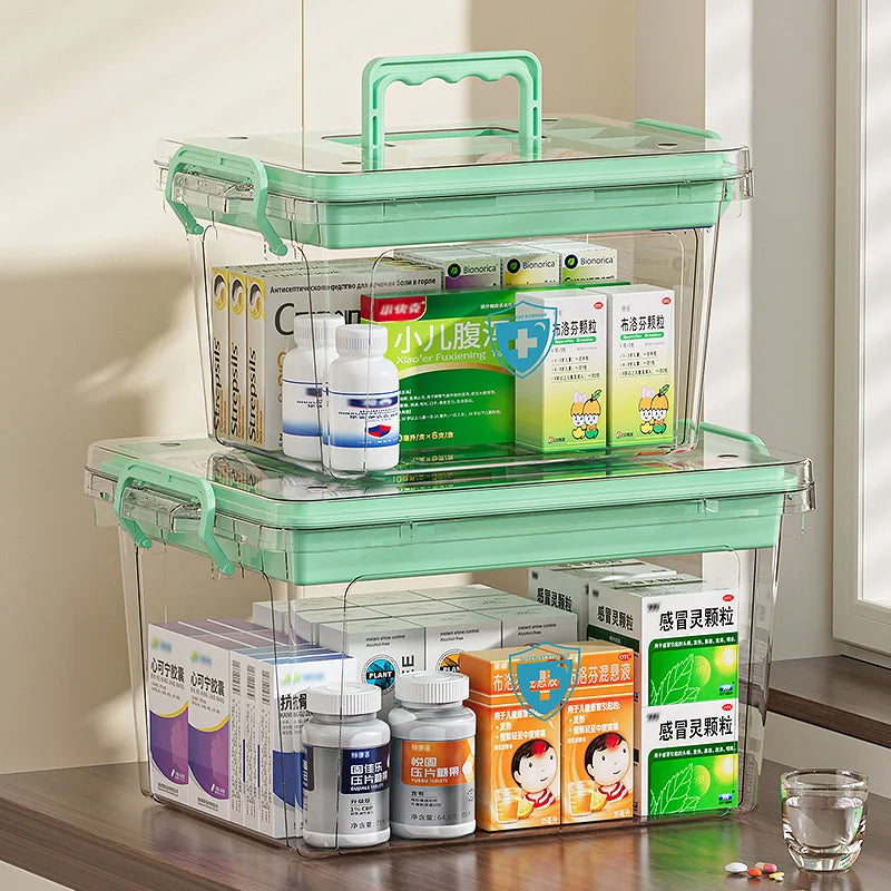 Medical Storage Box,Transparent Medicine Cabinet,Large-Capacity First Aid Kit,Multifunctional Home Aid Case,Various Colors Oasis Select