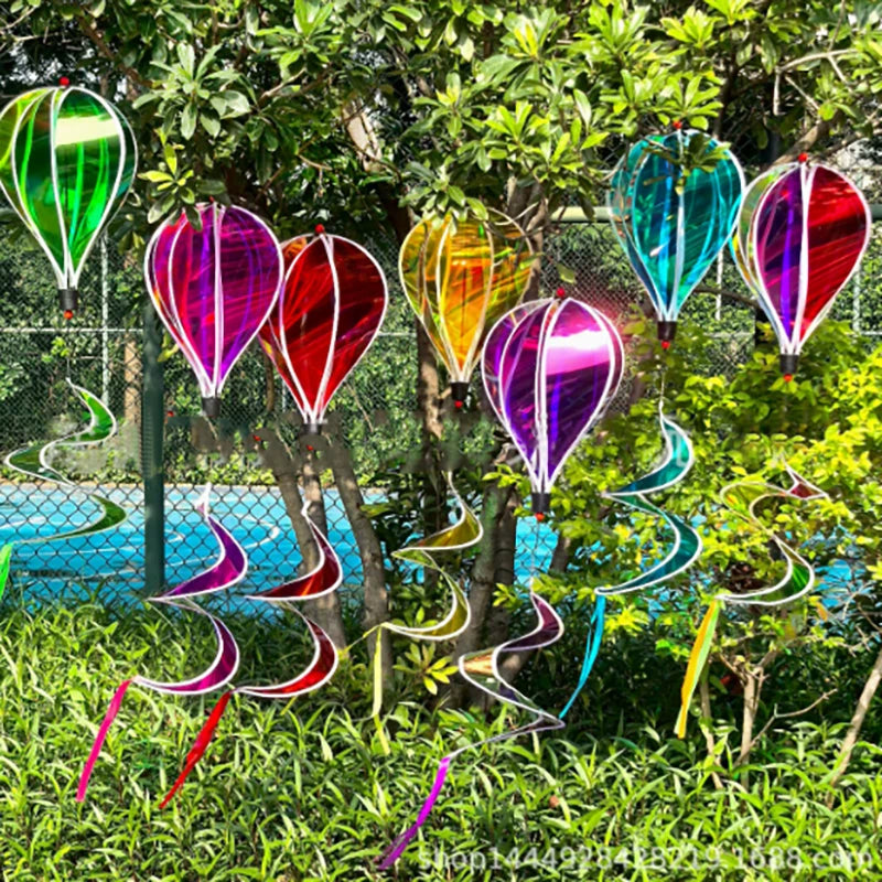 Hot Air Balloon Spinners Plastic Color-changing Film Wind Spinners Striped Tie Dye Rainbow Colors Rotating Windmill Pinwheels Oasis Select