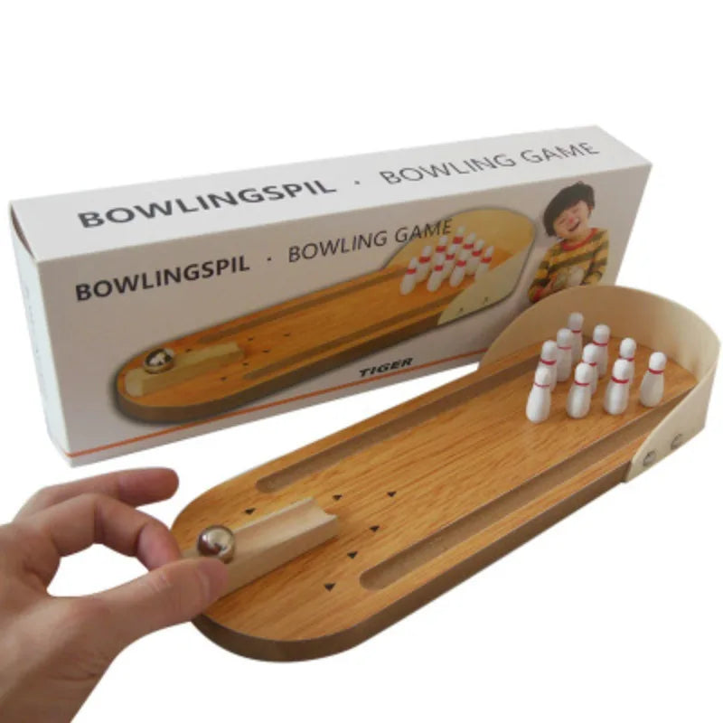Mini Bowling Board Game - Wooden Educational Toy for Kids - Innovative Solid Wood Family Fun Rolling Ball Game Oasis Select