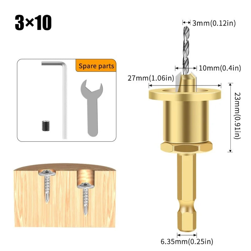 1/5Pcs CNC Adjustable Hexagonal Handle Cutter Woodworking Tools Countersink Drill Router Bit for Wood Installation Limit Hole Oasis Select 3x10