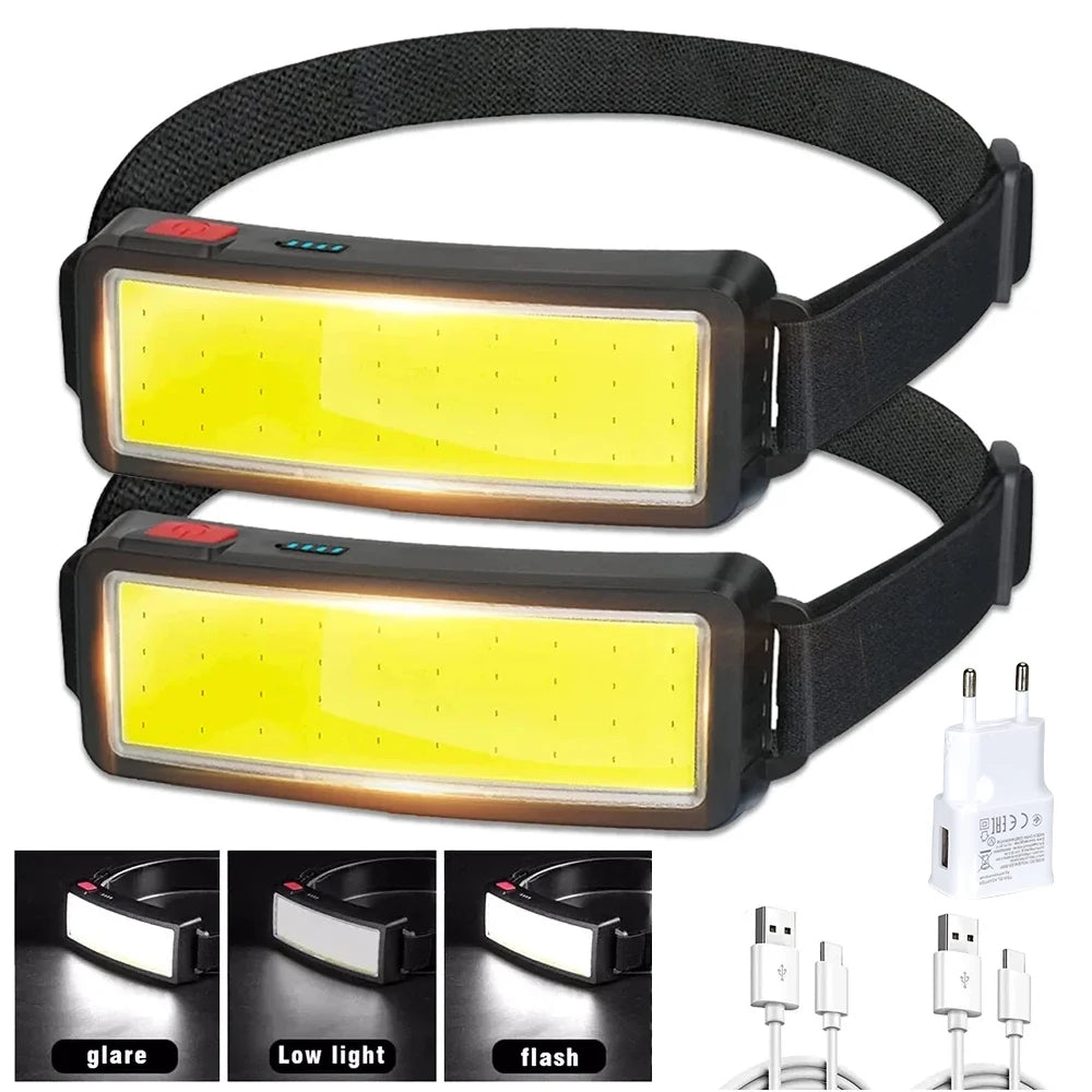 USB Rechargeable COB LED Headlamp Built-in Battery Super Bright Head Flashlight Outdoor Waterproof Camping Fishing Headlight Oasis Select