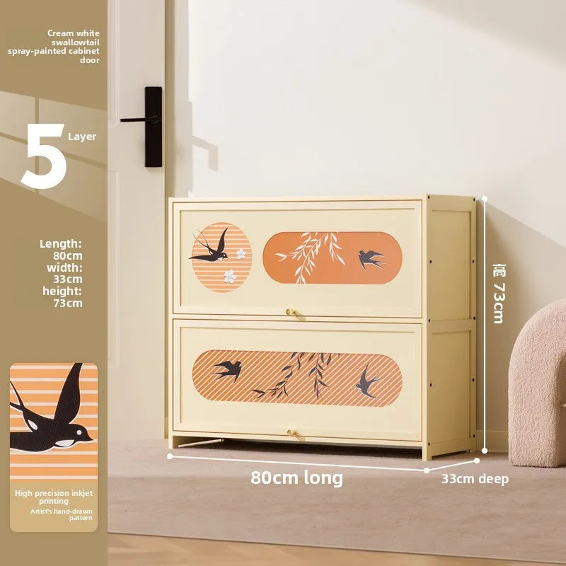 Home shoe cabinet Home entrance Indoor solid wood porch cabinet Large capacity shoe rack Cream style retro storage Oasis Select Five floors 80