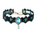 Black Lace Necklace Collar Choker Velvet Crystal Vintage Gothic Chain Pendant Oasis Select Blue